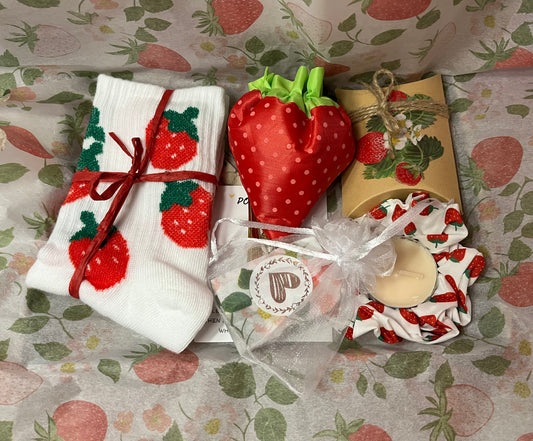 Cheerful strawberry birthday gift box with earrings