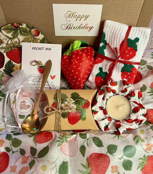 Cheerful strawberry birthday gift box with earrings